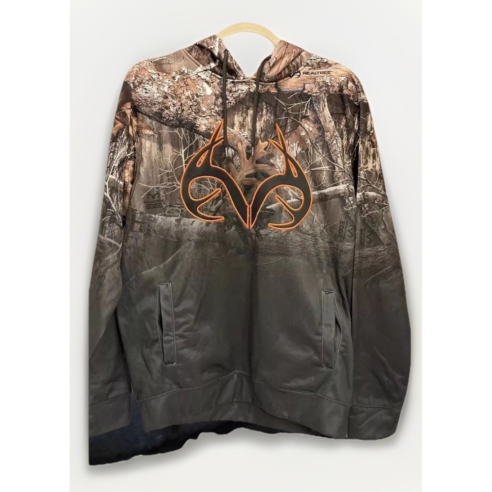 Mens Medium Realtree Edge Fleece Lined Green Camouflage Hoodie Hunting Fishing